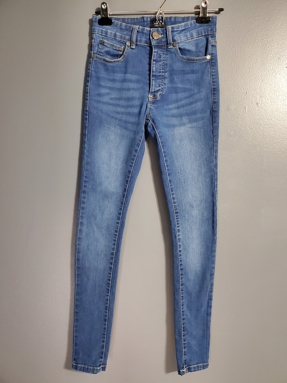 Boohoo Man High-Rise Medium Blue Skinny Jeans Button Fly Women's Size 28